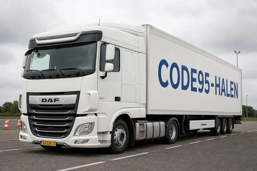 Vrachtwagen met CODE95-HALEN op de oplegger